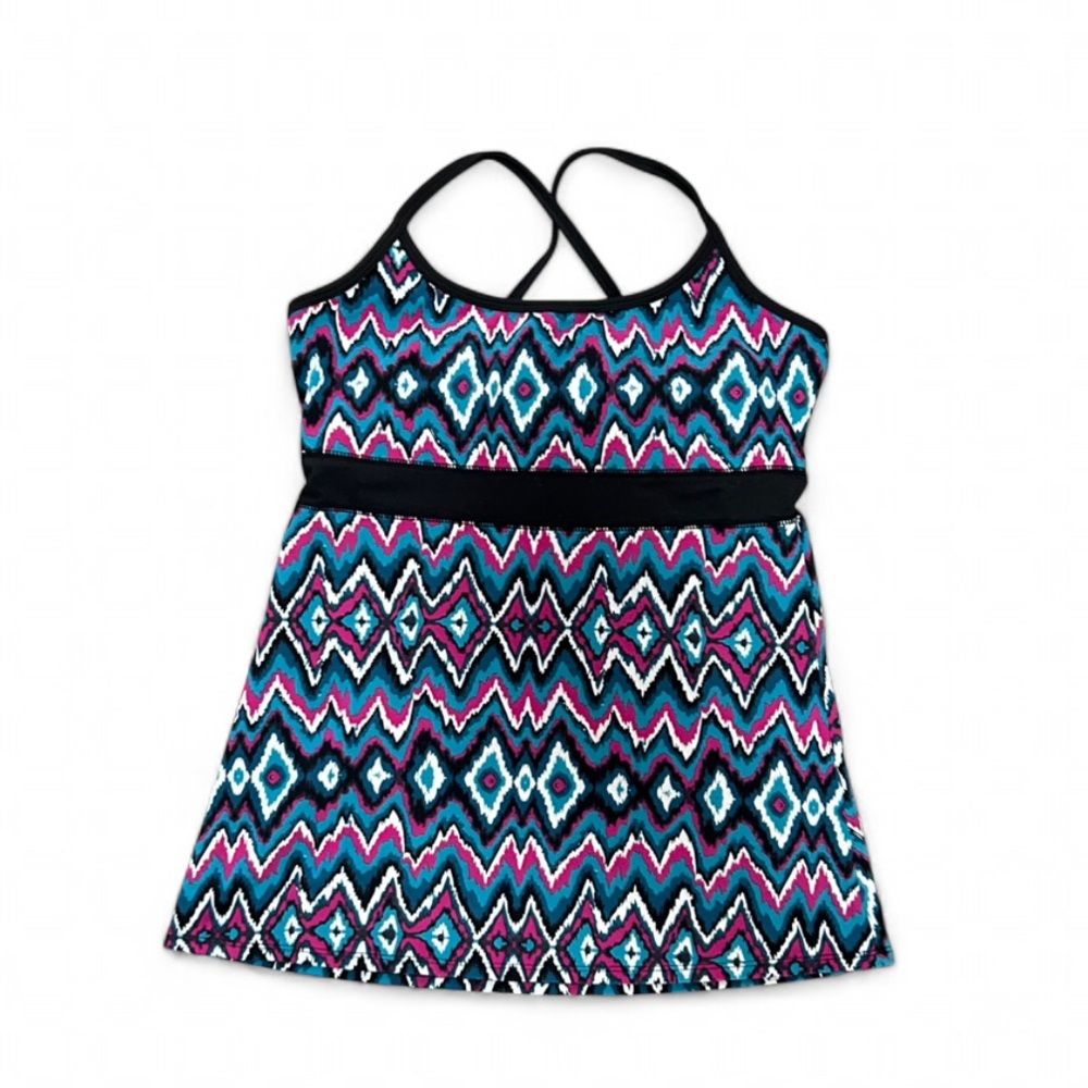 Aztec Print Crossback Tank Top - Teal, Pink & Black